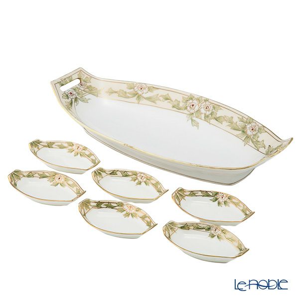 1点限り】オールドノリタケ 金盛 白花葉模様 セロリーセット 7pcs