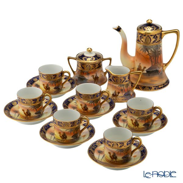 1点限り】オールドノリタケ 金盛コバルト マンオンキャメル文 デミタス