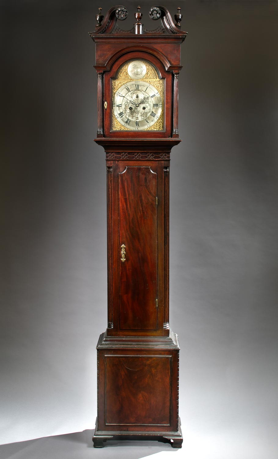 FRANCIS GOTTIER CHIPPENDALE TALL CASE CLOCK WITH WORKS BY THOMAS