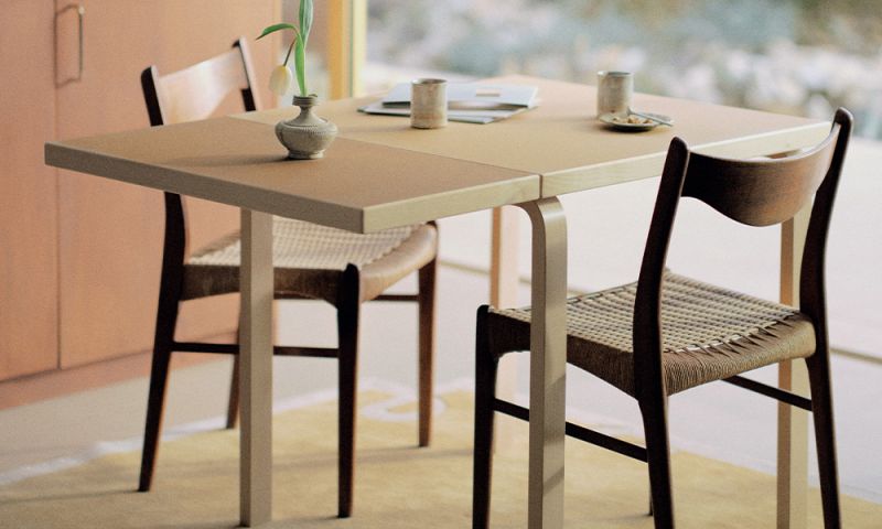 ドロップリーフ DL81Cテーブル / クレイ×ウォルナットリノリウム