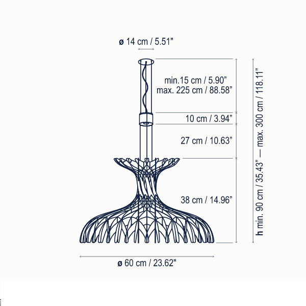Matte White & Natural Wood Shade Dome 60 / 01 Suspension (LED-PCB