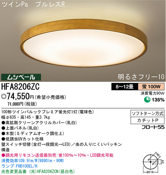 パナソニック電工 PANASONIC シーリングライト HFA8206ZC | 商品紹介