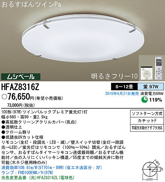 PANASONIC パナソニック電工 シーリングライト HFAZ8316Z | 商品紹介