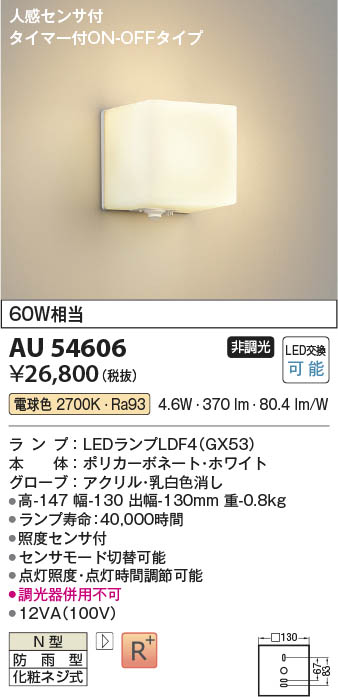 Koizumi コイズミ照明 LED防雨型ブラケット AU54606 | 商品紹介 | 照明