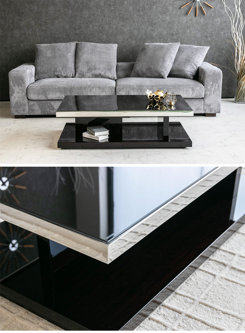 lushroom センターテーブル ブラックガラス エボニー 突板 ロー