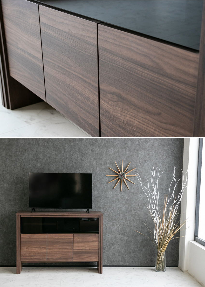 lushroom サイドボード キャビネット 日本製 ガラス 収納 ブラウン