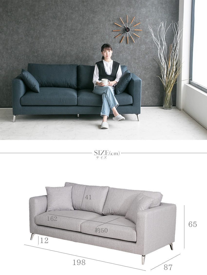 lushroom ソファ 3人掛け ファブリック グレー ネイビー クッション