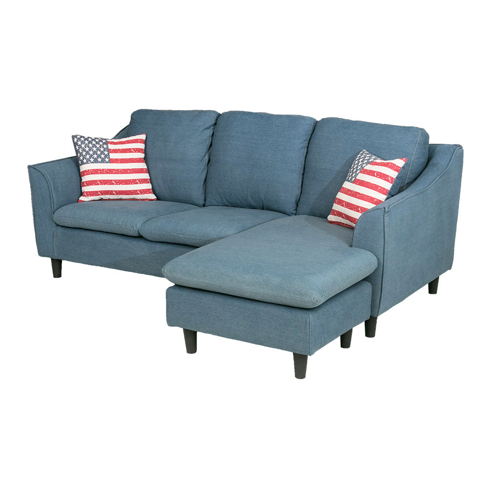 lushroom カウチソファ 3人掛け デニム ソファー ファブリック ブルー