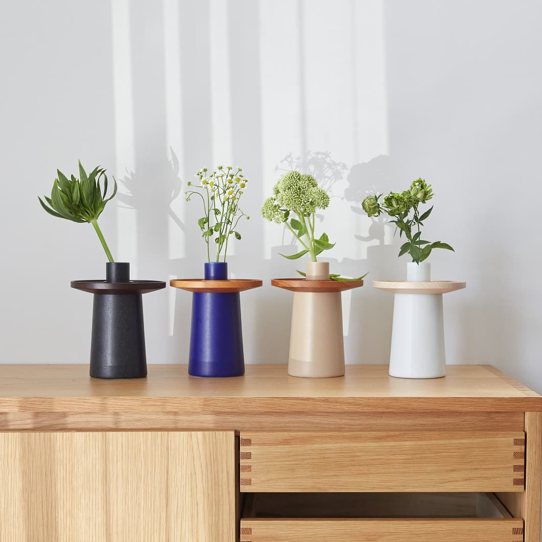 Hanauke フラワーベース ホワイト×ナチュラル(ホワイト x ナチュラル