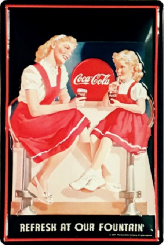 メタルサイン【COCA-COLA（コカ・コーラ）】LADY & GIRL on Chair