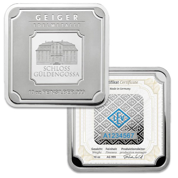 10 Troy Oz Sealed Geiger Silver Bars for Sale - Money Metals
