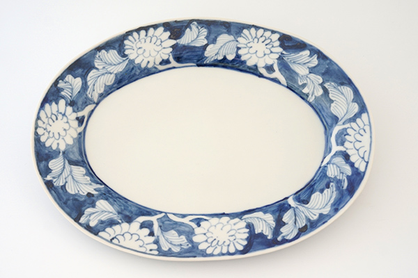 堀畑蘭 染付菊詰め 楕円皿｜和食器の通販 monsen