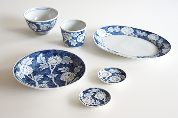 堀畑蘭 染付菊詰め 楕円皿｜和食器の通販 monsen