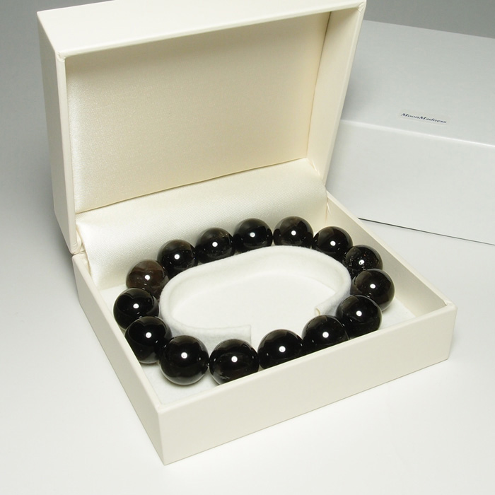 BYS115 山梨県黒平産黒水晶15mm玉ブレスレット 山梨の職人が製作した
