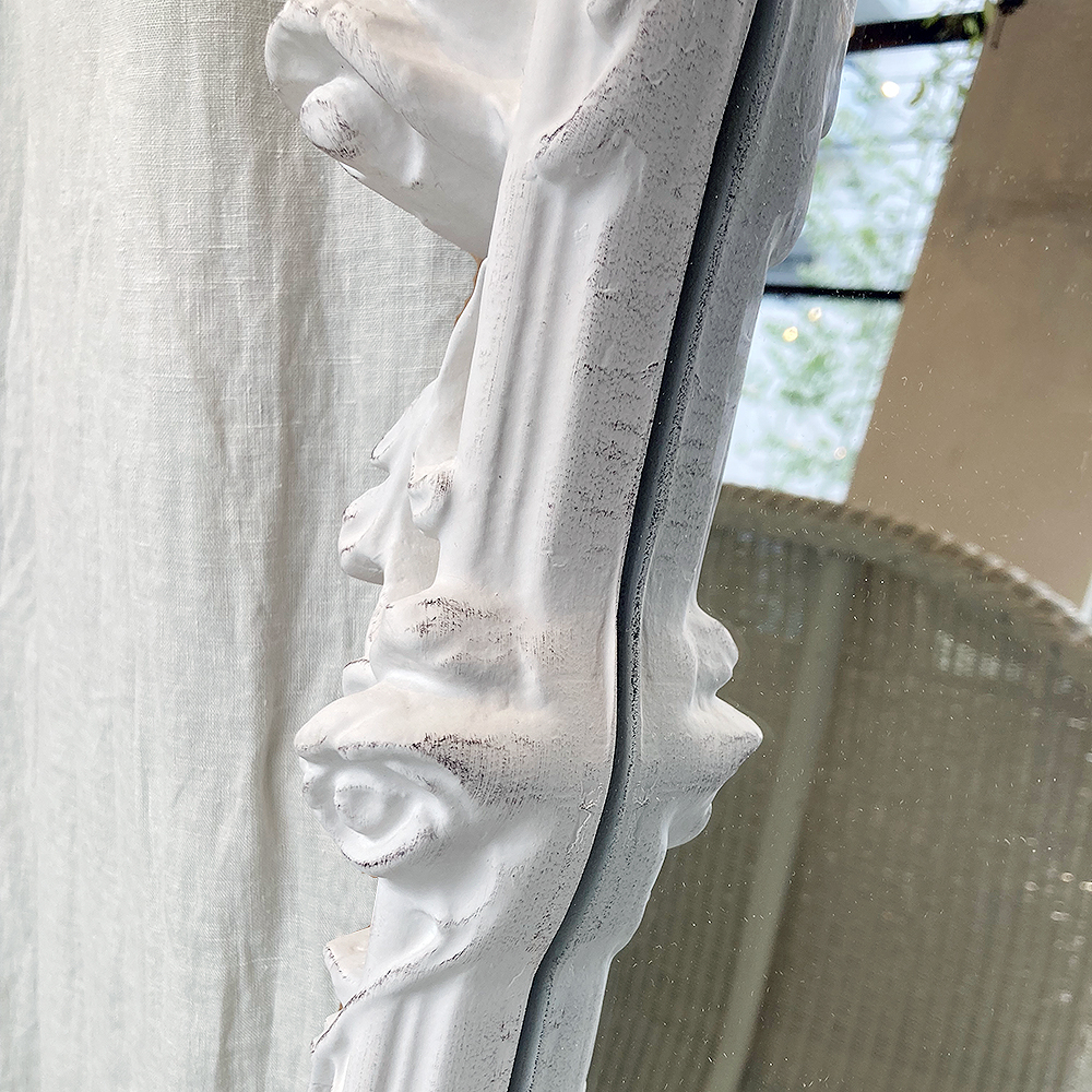 ミラー ホワイト色 フレンチスタイル 壁掛け鏡 【玄関前渡-M