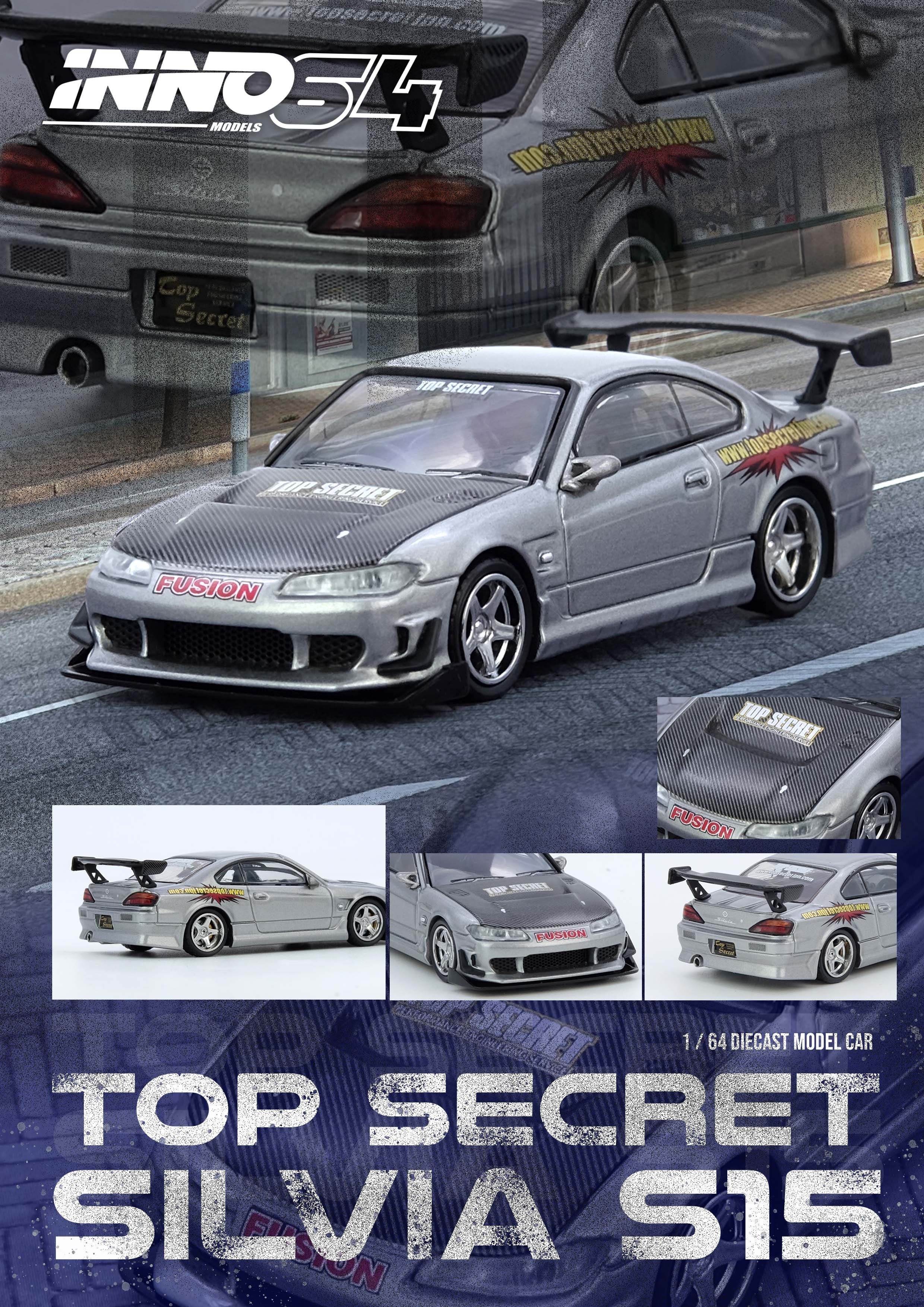 PREORDER* INNO64 1:64 Nissan Silvia (S15) TOP SECRET in Silver