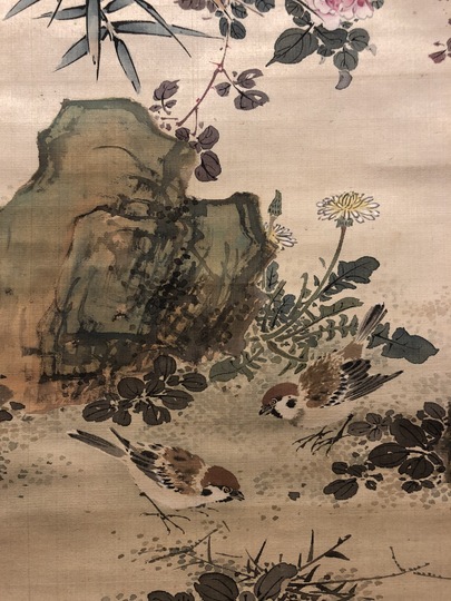 山本梅逸 月季双雀図｜古美術・掛け軸の販売・買取・鑑定-松本松栄堂