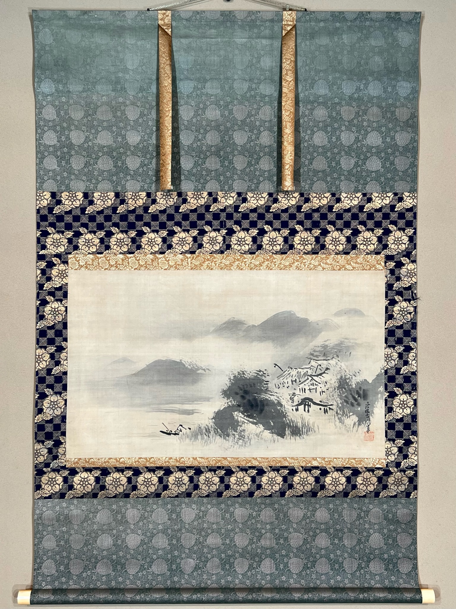 真作】日根対山/日少年/山水人物画賛/山水図/掛軸/名家伝来/AD-884 真