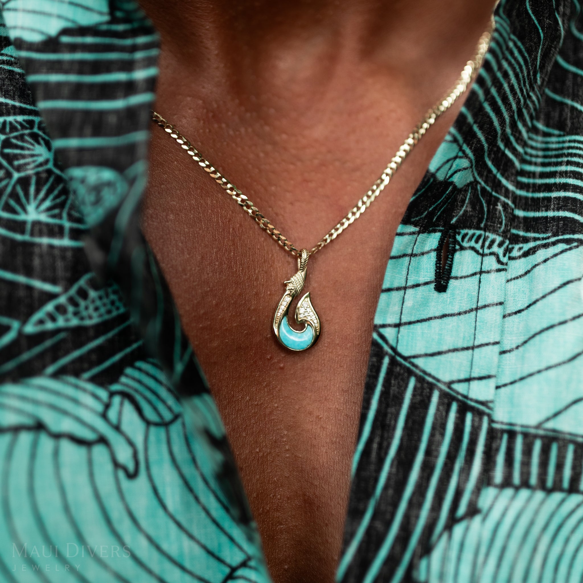 フィッシュフック・ターコイズ・ペンダント ダイヤモンド イエロー