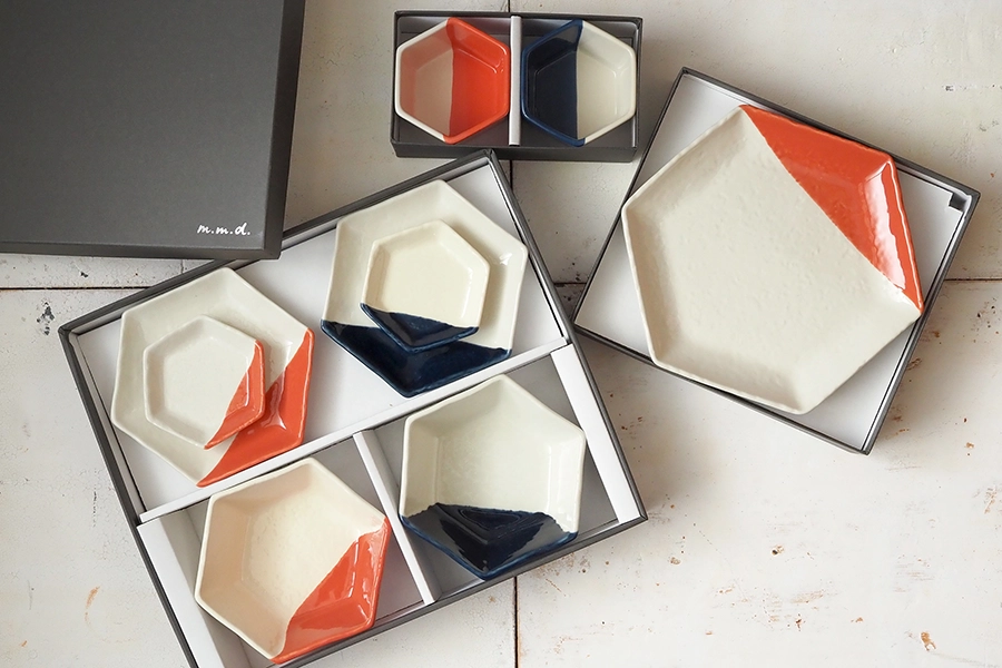 六角形の安定と調和、永く続くという想いをこめて」取皿・中鉢・マルチ