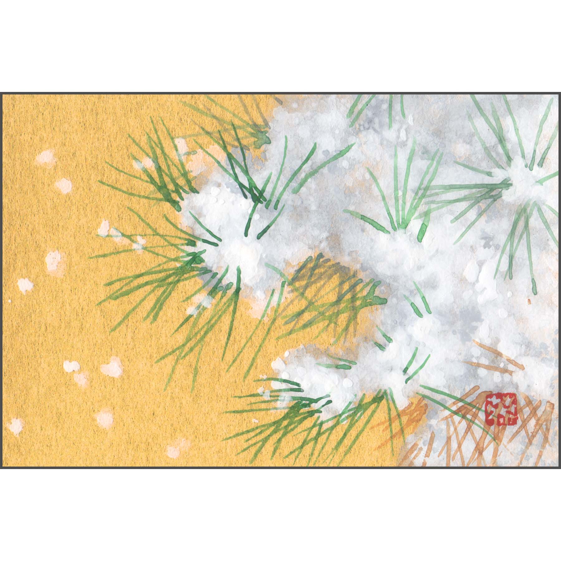 松に降る雪（はがきサイズ日本画） | ギャラリーまきの 信州の木製品と
