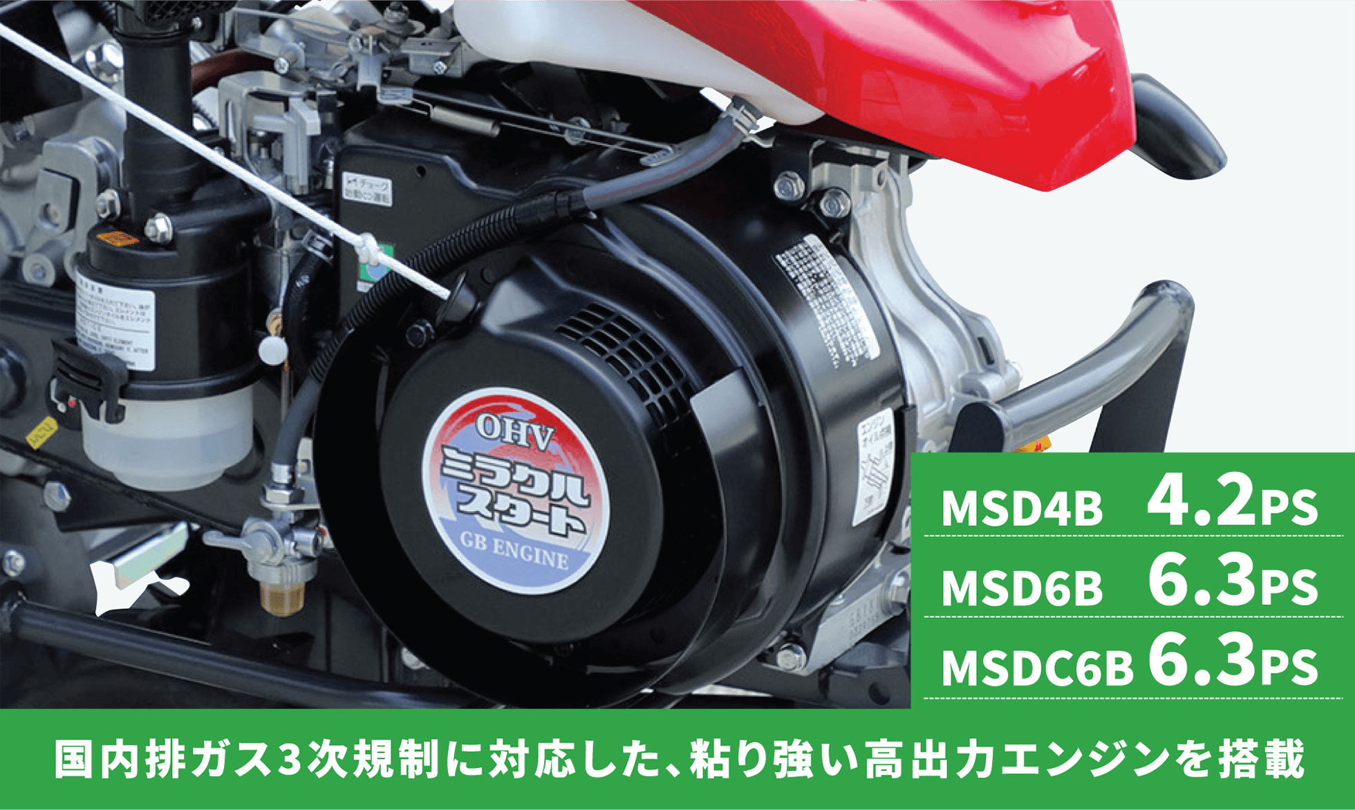 エンジン性能｜Minnie Tiller MSD4B・6B/MSDC6B｜ミニ耕うん機｜製品