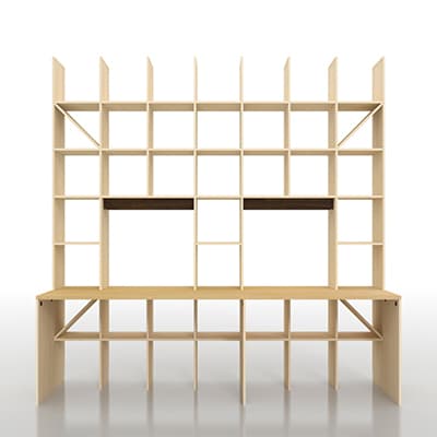 カウンター付き・開口部のある本棚 奥行350mm 縦7コマ×横7コマ 2-222