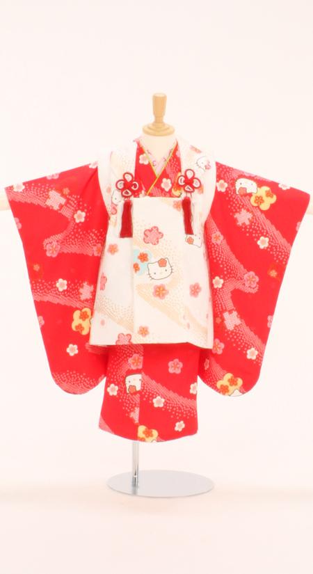 七五三/3才着物レンタル/髪飾り付11点セット/赤/〔ハローキティ