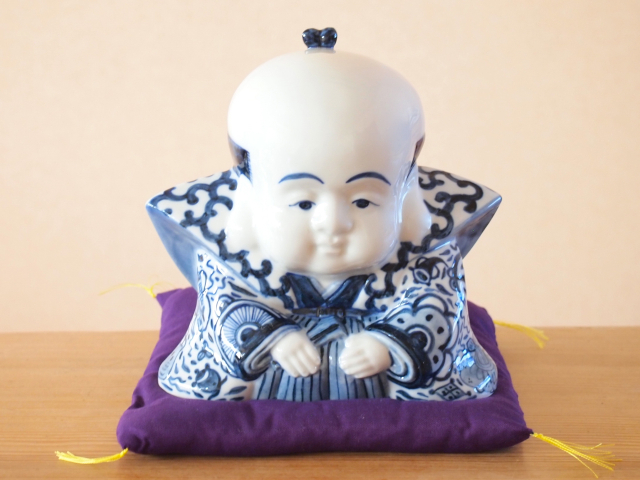 九谷焼 4号福助 染付 布団付 九谷焼マルヨネ 陶芸窯和陶房