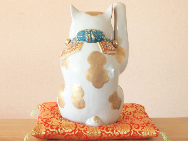 九谷焼 陶幸 マルヨネ】 10号招き猫 金ブチ 右手・左手各 幅18×奥18×高