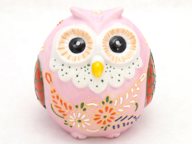 九谷焼 2.8号ふくろう ピンク盛 九谷焼マルヨネ 陶芸窯和陶房