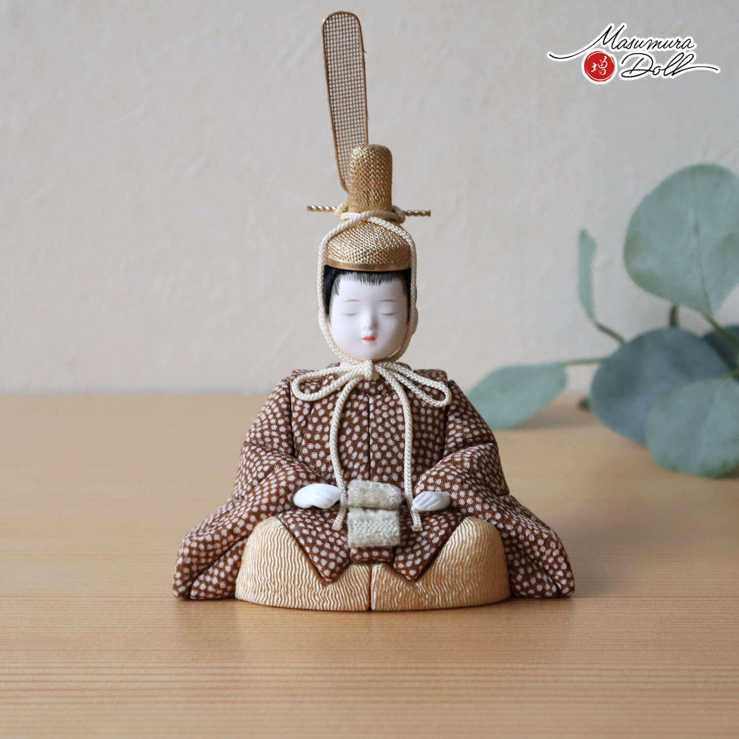 新作 木村一秀作 五人飾 桃山雛 ブラウンドット 3人 官女 クリーム 月