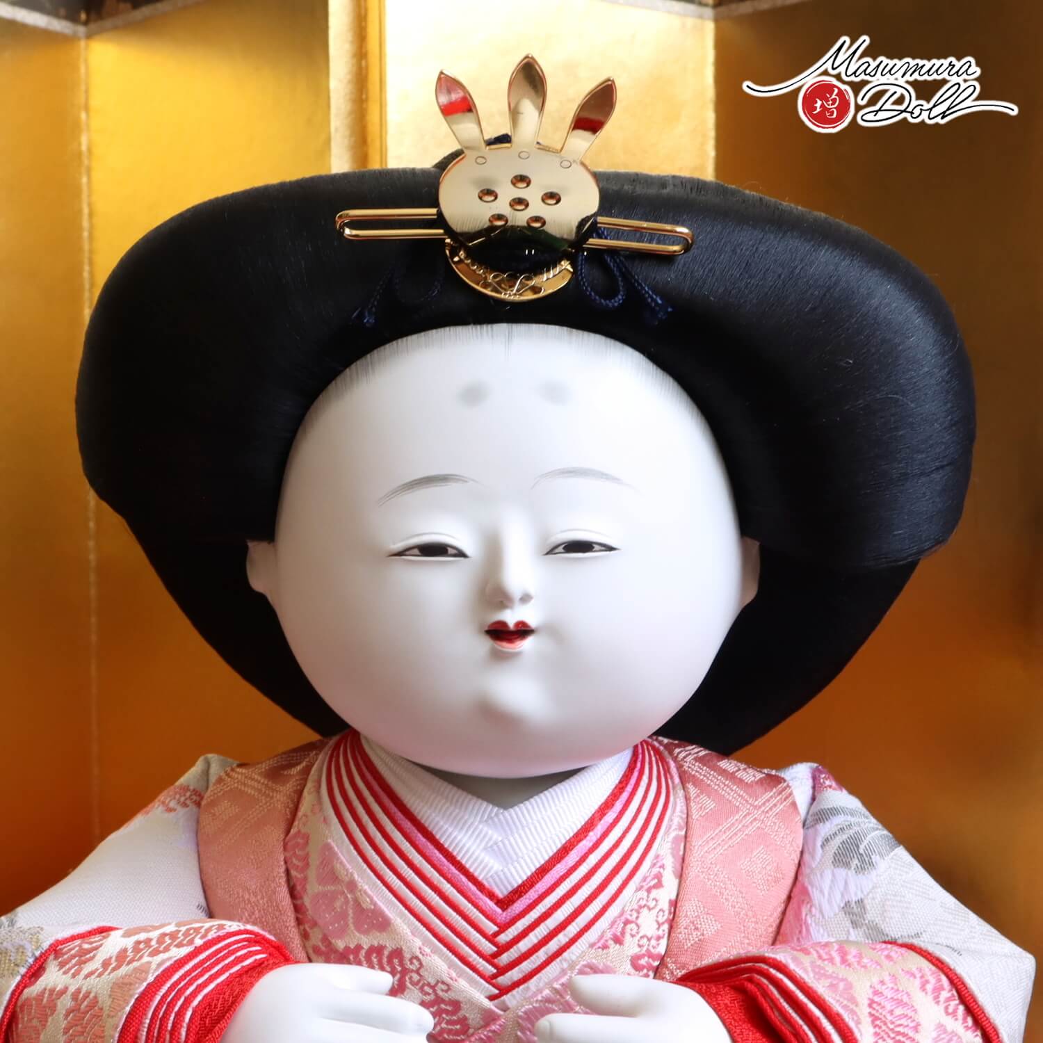 増村人形店監修 三代目 味岡映水 作 桐塑頭師 黄櫨染 正絹西陣織 本