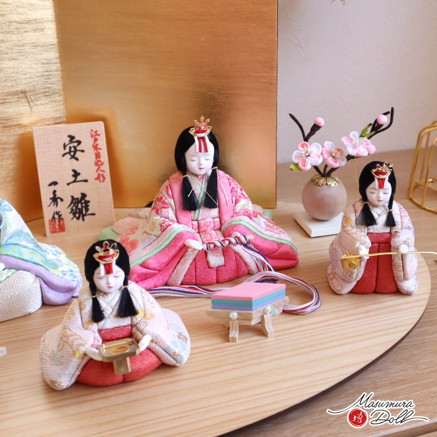 前年度早期完売セット 木村一秀作 五人飾 安土雛 済美箔屏風 丸玉