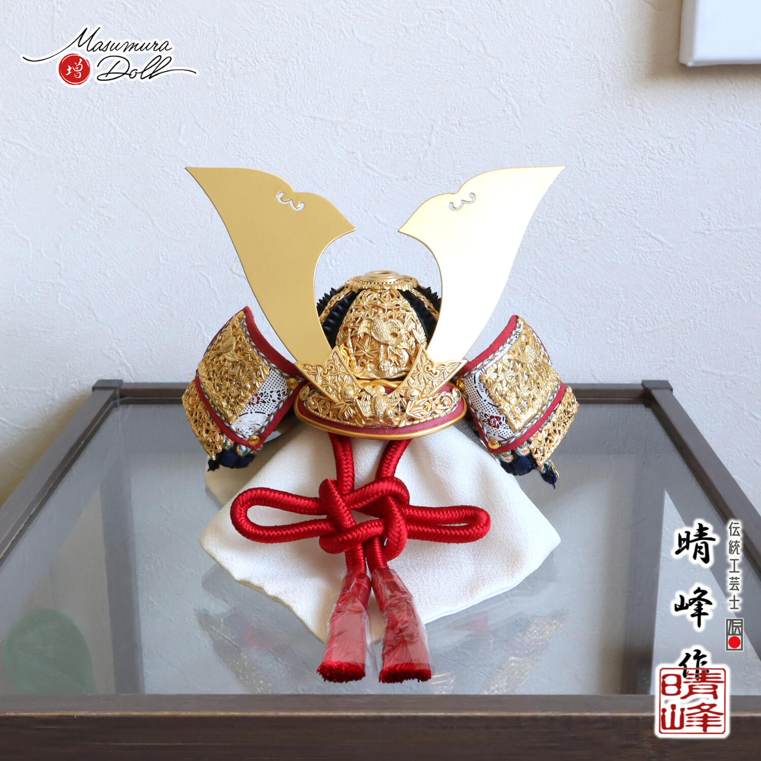 伝統工芸士 平安晴峰作 7号 国宝模写 竹に雀之金物 茜赤糸 黒小札共吹