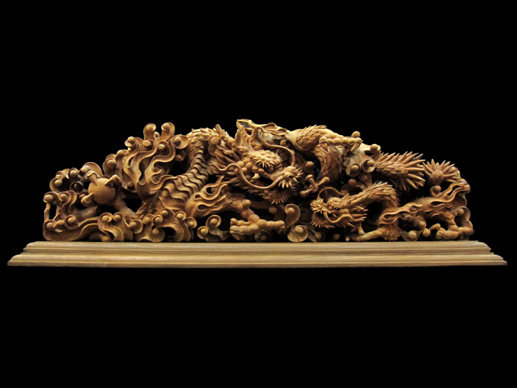 ◇木彫り彫刻◇ 龍・獅子彫刻 【商品番号m-rsr01】