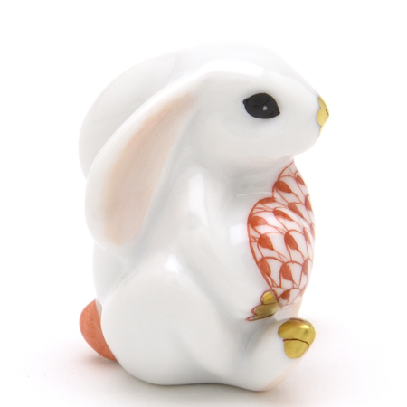 ヘレンド(Herend) うさぎ置物 ハート(赤色の鱗模様)を抱く兎(05575/VH