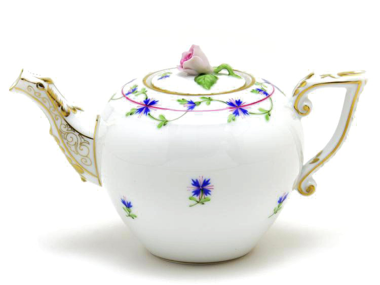 ヘレンド(Herend) ティーポット(ミニ)(370cc)薔薇飾り 小さな矢車菊の