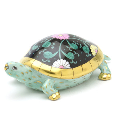 ヘレンド(Herend) 亀 置物 西安の黒(SN-15362) ハンドメイド 手描き