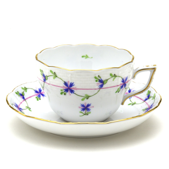 ヘレンド(Herend) 兼用カップ(220cc)&ソーサー 小さな矢車菊の花飾り