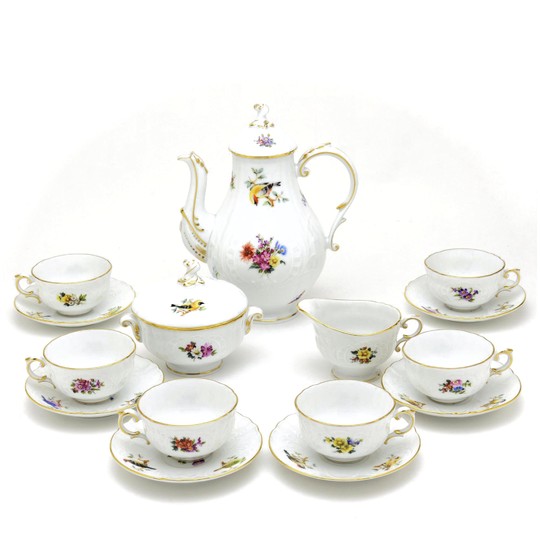 ヘレンド(Herend) コーヒーセット(6人用) 花と小鳥(FO-17pc)【現物写真