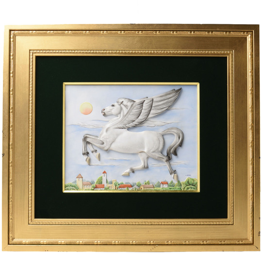 55%Off】ヘレンド(Herend) 陶板画(高さ:28cm,幅:35cm)薄浮彫り