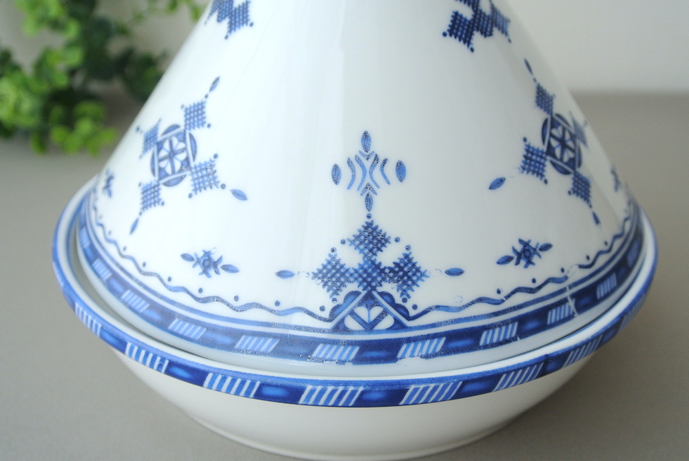 コセマタジン鍋：フェズ刺繍風B（ユーズド）COCEMA 希少 モロッコ陶器