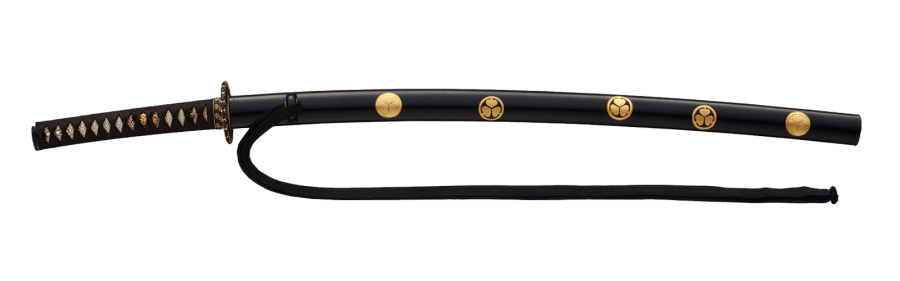 黒蝋色塗葵紋散 金蒔絵鞘 大小拵（大）／名古屋刀剣博物館・名古屋刀剣