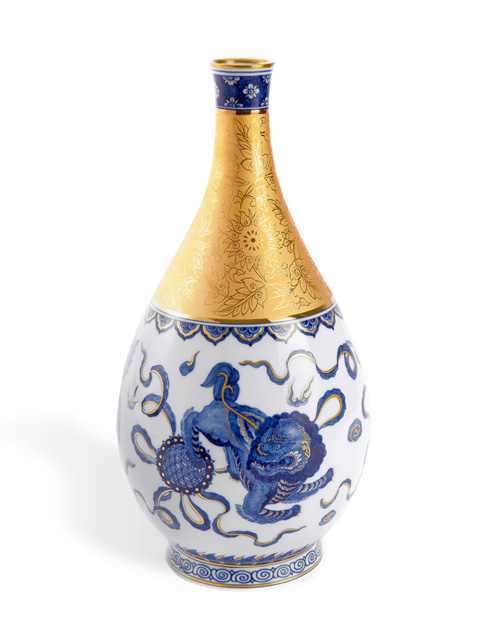 多色装飾 陶器花瓶 獅子彫刻付き 【公式通販】