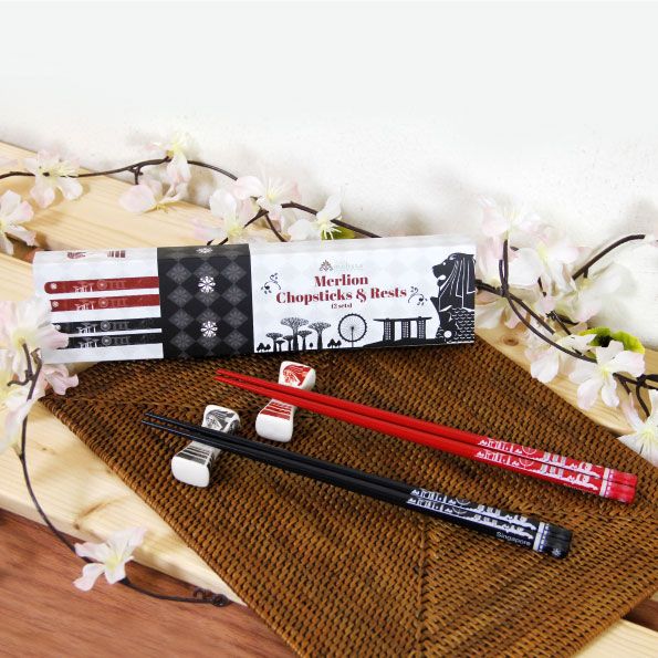 マーライオン箸と箸置きセット（2膳） アジア雑貨・シンガポールお