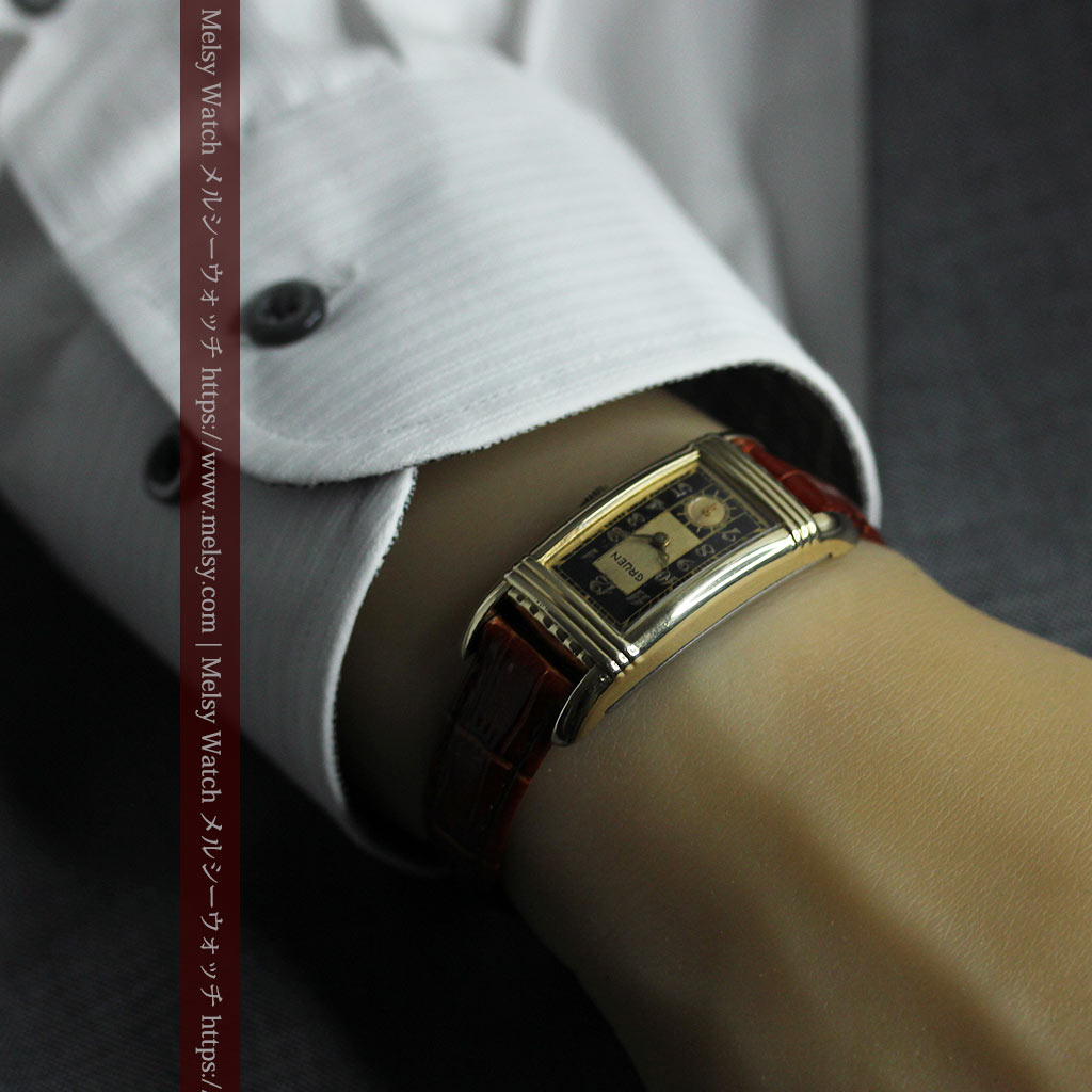 グリュエン アンティーク腕時計 カーブ＆黒文字盤 【1937年頃】