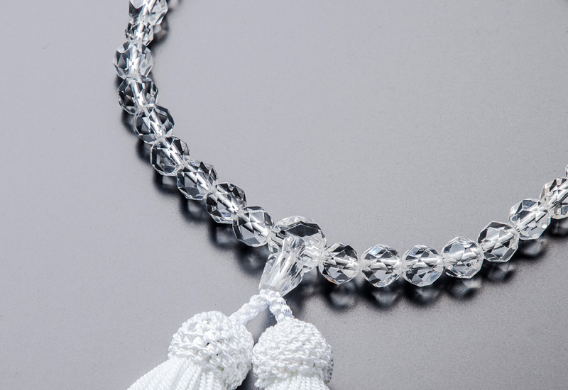 女性用数珠] 本水晶 切子 正絹頭付房【桐箱入・片手略式】| 仏壇・仏具