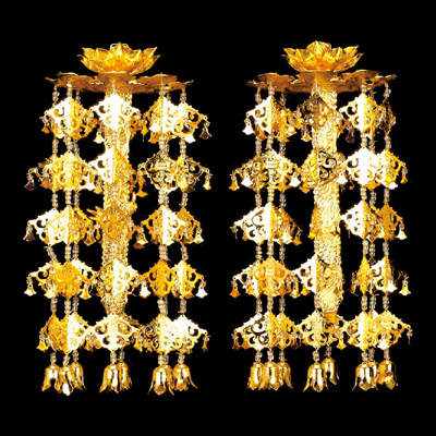 真鍮 輪灯瓔珞 （1対） 1重5段 平竿 本金 白玉／赤玉 | 仏壇・仏具