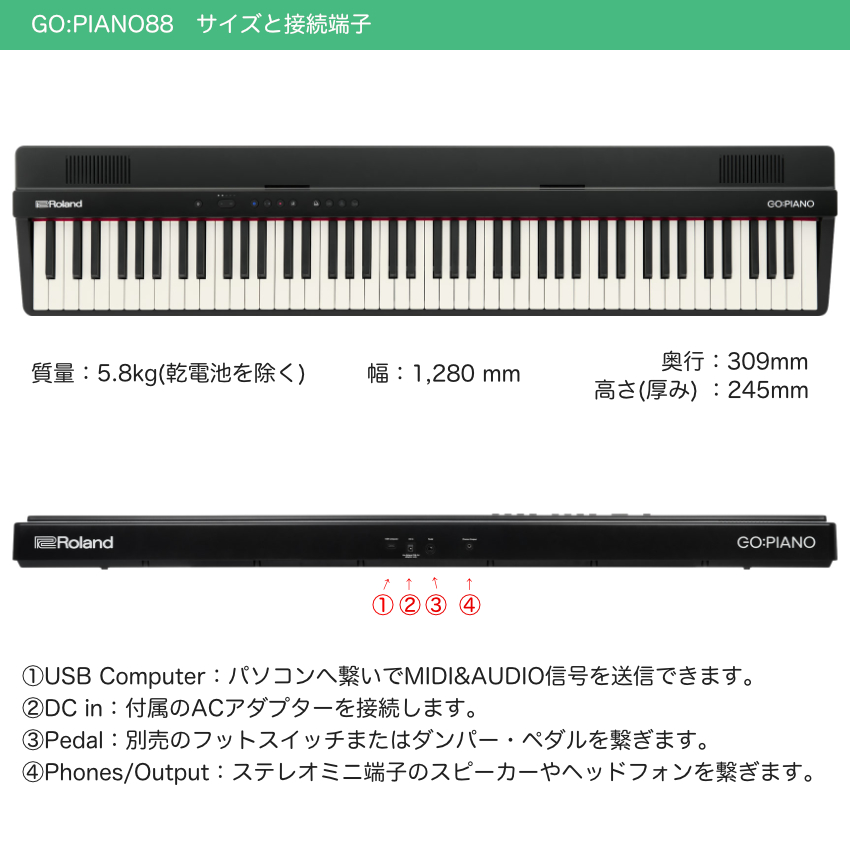 Roland 軽量ポータブル電子キーボード GO:PIANO88 (GO-88PX) X型